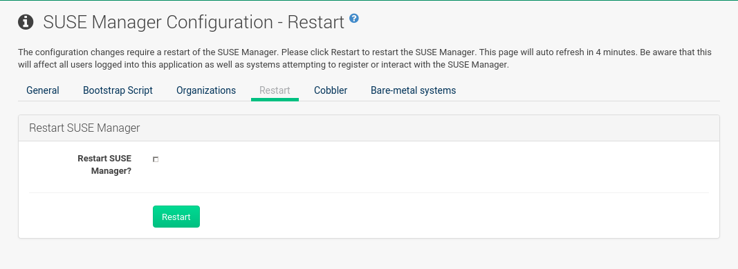 admin configuration restart