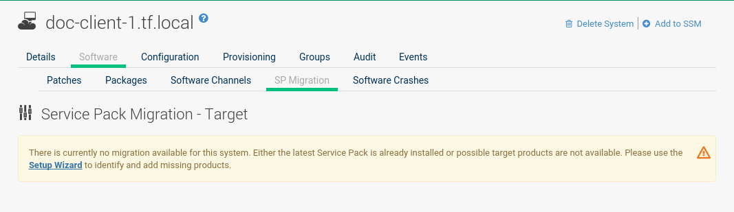 system details traditional software sp migration