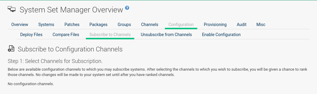 systems ssm config subscribe to channels
