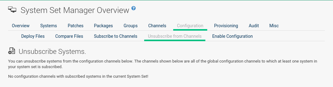 systems ssm config unsubscribe from channels