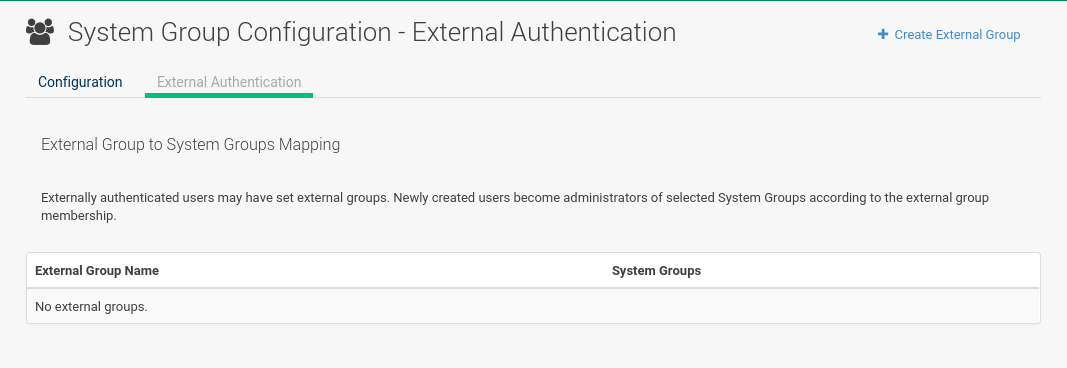 users system group config external auth